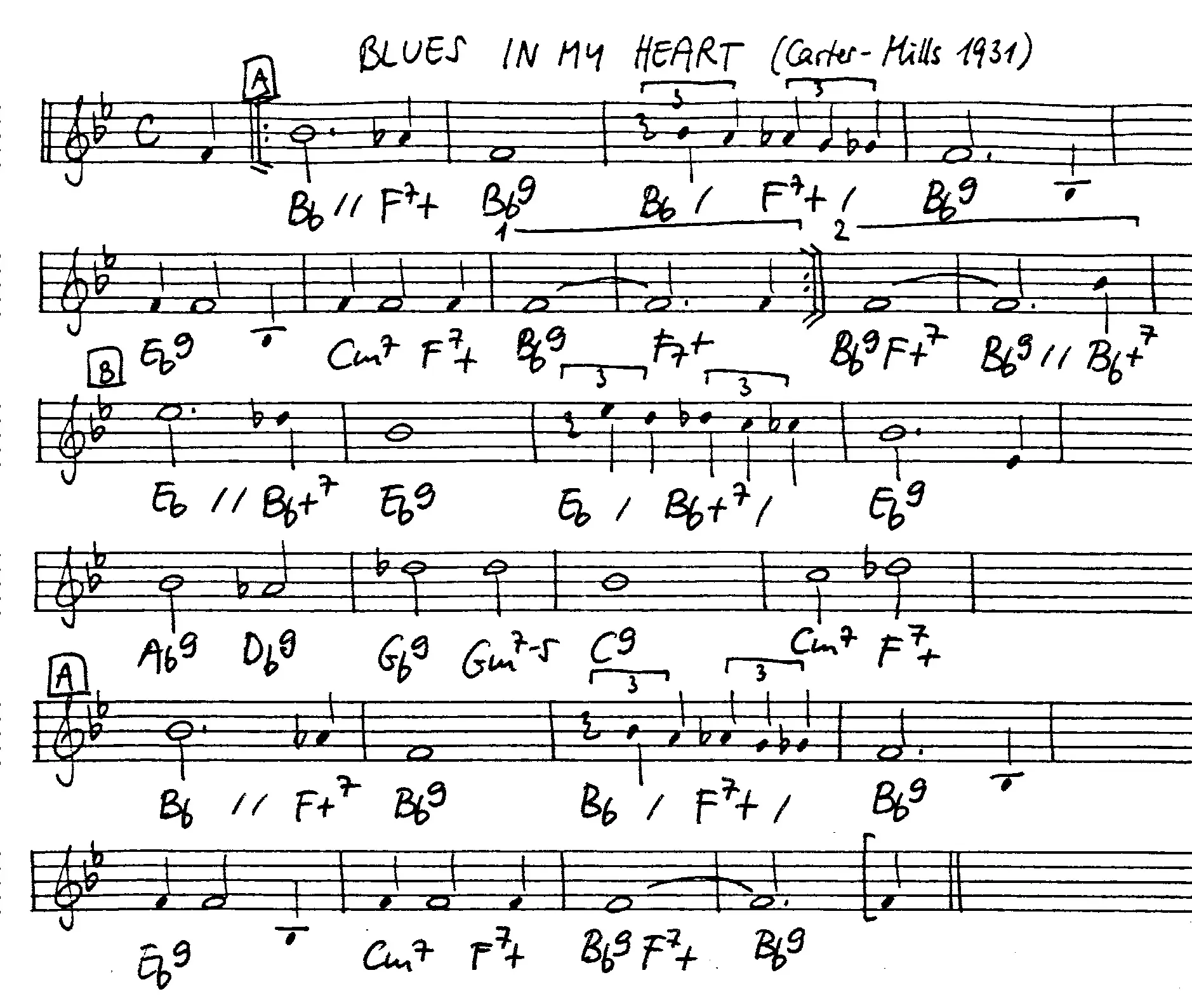 blues in my heart free jazz leadsheet - Courtesy of the Jungle Jazz Band